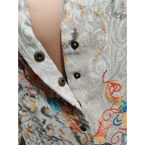 Coldwater Creek 10 Womens Linen Blend Embroidered Boho Chic Artsy Jacket Beige - Picture 3 of 14